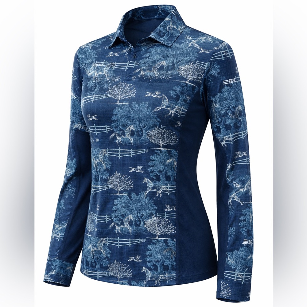 Romfh Women’s English Horse Print Equestrian  Quarter-Zip Performance Sun Shirt